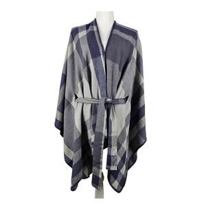 KIT BY EG WOMEN'S PLAID BLUE/GRAY SHAWL WRAP PONCHO SCARF - ONE SIZE FITS ALL